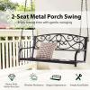 Giantex Metal Porch Swings 2 Person Outdoor Hanging Garden Bench with Sturdy Chains, Wide Seat & Curved Armrests, 485 Lbs Weight Capacity Swing Loveseat for Deck, Backyard Patio Swing Chair (Brown)(Brown)