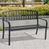 Giantex Outdoor Bench, 50” Patio Garden Bench with Steel Frame, Slat Design, 500 Lbs Weight Capacity, Patio Seating Bench for Porch, Backyard, Poolside, Outside Decor Furniture, Park Loveseat, Black(50″x23.6″x34.2″)