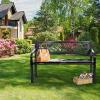 Giantex Outdoor Bench, Garden Bench with Iron Steel Frame, PVC Backrest, Mesh Pattern, Ergonomic Armrests, 500 lbs Metal Outside Bench for Patio Park Porch Lawn Yard Balcony Path Entryway Deck(46”L x 20”W x 30”H)