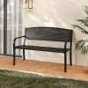 Giantex Outdoor Bench, Garden Bench with Iron Steel Frame, PVC Backrest, Mesh Pattern, Ergonomic Armrests, 500 lbs Metal Outside Bench for Patio Park Porch Lawn Yard Balcony Path Entryway Deck(50″×24″×33.5″)