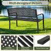 Giantex Outdoor Bench, Garden Bench with Iron Steel Frame, PVC Backrest, Mesh Pattern, Ergonomic Armrests, 500 lbs Metal Outside Bench for Patio Park Porch Lawn Yard Balcony Path Entryway Deck(50″×24″×33.5″)