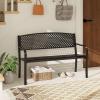 Giantex Outdoor Bench, Garden Bench with Iron Steel Frame, PVC Backrest, Mesh Pattern, Ergonomic Armrests, 500 lbs Metal Outside Bench for Patio Park Porch Lawn Yard Balcony Path Entryway Deck(50″×24″×33.5″)