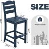 Giantex Outdoor HDPE Bar Stool, Patio Tall Bar Chair with Backrest and Footrest, 30 Inches Counter Height Barstools for Garden, Backyard, Weather Resistance, Easy Maintenance (2, Black)(Navy)
