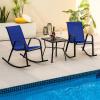 Giantex Outdoor Rocking Chairs Set of 2, Patio Rocking Chairs w/Breathable Seat & Back, Heavy-Duty Metal Support, Ergonomic Outside Rocker for Backyard, Poolside, Garden (1, Grey)(Navy)