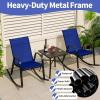 Giantex Outdoor Rocking Chairs Set of 2, Patio Rocking Chairs w/Breathable Seat & Back, Heavy-Duty Metal Support, Ergonomic Outside Rocker for Backyard, Poolside, Garden (1, Grey)(Navy)
