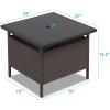 Giantex Outdoor Side Table with Umbrella Hole, 22″ Wicker Umbrella Table with Stand and Base, Weather-Resistant PE Rattan Patio End Table for Deck Garden Poolside (Metal Tabletop, Light Gray)(Brown)