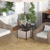 Giantex Outdoor Side Table with Umbrella Hole, 22″ Wicker Umbrella Table with Stand and Base, Weather-Resistant PE Rattan Patio End Table for Deck Garden Poolside (Metal Tabletop, Light Gray)(Light Gray)