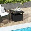 Giantex Outdoor Side Table with Umbrella Hole, 22″ Wicker Umbrella Table with Stand and Base, Weather-Resistant PE Rattan Patio End Table for Deck Garden Poolside (Metal Tabletop, Light Gray)(Black)