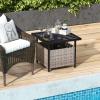 Giantex Outdoor Side Table with Umbrella Hole, 22″ Wicker Umbrella Table with Stand and Base, Weather-Resistant PE Rattan Patio End Table for Deck Garden Poolside (Metal Tabletop, Light Gray)(Light Gray)