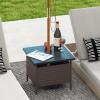 Giantex Outdoor Side Table with Umbrella Hole, 22″ Wicker Umbrella Table with Stand and Base, Weather-Resistant PE Rattan Patio End Table for Deck Garden Poolside (Metal Tabletop, Light Gray)(Brown)