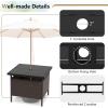 Giantex Outdoor Side Table with Umbrella Hole, 22″ Wicker Umbrella Table with Stand and Base, Weather-Resistant PE Rattan Patio End Table for Deck Garden Poolside (Metal Tabletop, Light Gray)(Brown)