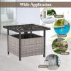 Giantex Outdoor Side Table with Umbrella Hole, 22″ Wicker Umbrella Table with Stand and Base, Weather-Resistant PE Rattan Patio End Table for Deck Garden Poolside (Metal Tabletop, Light Gray)(Light Gray)