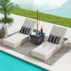 Giantex Outdoor Side Table with Umbrella Hole, 22″ Wicker Umbrella Table with Stand and Base, Weather-Resistant PE Rattan Patio End Table for Deck Garden Poolside (Metal Tabletop, Light Gray)(Brown)