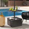 Giantex Outdoor Side Table with Umbrella Stand, 175 lbs Fillable Weighted Bag, Adjustable Umbrella Table Tray, 2 Wheels and 2 Handles, Umbrella Base with Storage for Patio Deck Garden Poolside (Black)(Coffee)
