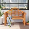 Giantex Outdoor Wood Bench, 4 Ft Foldable Eucalyptus Garden Bench, Two Person Loveseat Chair Solid with Curved Backrest and Armrest Ideal for Patio, Porch or Balcony (Teak)(Teak)