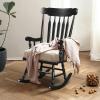 Giantex Outdoor Wood Rocking Chair – Patio Rocking Chair with Solid Rubber Wood Frame, Slat Back, Outside & Indoor Rocker for Garden, Poolside, Balcony, Backyard, Lawn, Front Porch Rocker, Natural(Black)