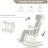 Giantex Outdoor Wood Rocking Chair – Patio Rocking Chair with Solid Rubber Wood Frame, Slat Back, Outside & Indoor Rocker for Garden, Poolside, Balcony, Backyard, Lawn, Front Porch Rocker, Natural(White)