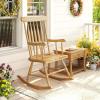 Giantex Outdoor Wood Rocking Chair – Patio Rocking Chair with Solid Rubber Wood Frame, Slat Back, Outside & Indoor Rocker for Garden, Poolside, Balcony, Backyard, Lawn, Front Porch Rocker, Natural(Natural)