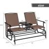 Giantex Patio Bench Glider Chair with Metal Frame, Center Tempered Glass Table, Outside Double Rocking Swing Loveseat for Porch, Garden, Poolside, Balcony, Lawn Rocker Outdoor Glider Bench(Gray)(Brown)
