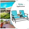Giantex Patio Bench Glider Chair with Metal Frame, Center Tempered Glass Table, Outside Double Rocking Swing Loveseat for Porch, Garden, Poolside, Balcony, Lawn Rocker Outdoor Glider Bench(Gray)(Turquoise)