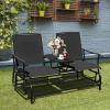 Giantex Patio Bench Glider Chair with Metal Frame, Center Tempered Glass Table, Outside Double Rocking Swing Loveseat for Porch, Garden, Poolside, Balcony, Lawn Rocker Outdoor Glider Bench(Gray)(Black)