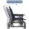Giantex Patio Bench Glider Chair with Metal Frame, Center Tempered Glass Table, Outside Double Rocking Swing Loveseat for Porch, Garden, Poolside, Balcony, Lawn Rocker Outdoor Glider Bench(Gray)(Navy)