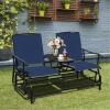 Giantex Patio Bench Glider Chair with Metal Frame, Center Tempered Glass Table, Outside Double Rocking Swing Loveseat for Porch, Garden, Poolside, Balcony, Lawn Rocker Outdoor Glider Bench(Gray)(Navy)