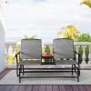 Giantex Patio Bench Glider Chair with Metal Frame, Center Tempered Glass Table, Outside Double Rocking Swing Loveseat for Porch, Garden, Poolside, Balcony, Lawn Rocker Outdoor Glider Bench(Gray)(Grey)