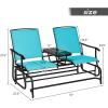 Giantex Patio Bench Glider Chair with Metal Frame, Center Tempered Glass Table, Outside Double Rocking Swing Loveseat for Porch, Garden, Poolside, Balcony, Lawn Rocker Outdoor Glider Bench(Gray)(Turquoise)