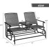 Giantex Patio Bench Glider Chair with Metal Frame, Center Tempered Glass Table, Outside Double Rocking Swing Loveseat for Porch, Garden, Poolside, Balcony, Lawn Rocker Outdoor Glider Bench(Gray)(Grey)