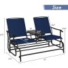 Giantex Patio Bench Glider Chair with Metal Frame, Center Tempered Glass Table, Outside Double Rocking Swing Loveseat for Porch, Garden, Poolside, Balcony, Lawn Rocker Outdoor Glider Bench(Gray)(Navy)