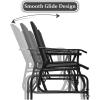 Giantex Patio Bench Glider Chair with Metal Frame, Center Tempered Glass Table, Outside Double Rocking Swing Loveseat for Porch, Garden, Poolside, Balcony, Lawn Rocker Outdoor Glider Bench(Gray)(Black)