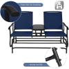 Giantex Patio Bench Glider Chair with Metal Frame, Center Tempered Glass Table, Outside Double Rocking Swing Loveseat for Porch, Garden, Poolside, Balcony, Lawn Rocker Outdoor Glider Bench(Gray)(Navy)