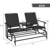 Giantex Patio Bench Glider Chair with Metal Frame, Center Tempered Glass Table, Outside Double Rocking Swing Loveseat for Porch, Garden, Poolside, Balcony, Lawn Rocker Outdoor Glider Bench(Gray)(Black)