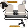 Giantex Patio Bench Glider Chair with Metal Frame, Center Tempered Glass Table, Outside Double Rocking Swing Loveseat for Porch, Garden, Poolside, Balcony, Lawn Rocker Outdoor Glider Bench(Gray)(Beige)