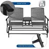 Giantex Patio Bench Glider Chair with Metal Frame, Center Tempered Glass Table, Outside Double Rocking Swing Loveseat for Porch, Garden, Poolside, Balcony, Lawn Rocker Outdoor Glider Bench(Gray)(Grey)