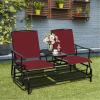 Giantex Patio Bench Glider Chair with Metal Frame, Center Tempered Glass Table, Outside Double Rocking Swing Loveseat for Porch, Garden, Poolside, Balcony, Lawn Rocker Outdoor Glider Bench(Gray)(Burgundy)