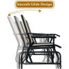 Giantex Patio Bench Glider Chair with Metal Frame, Center Tempered Glass Table, Outside Double Rocking Swing Loveseat for Porch, Garden, Poolside, Balcony, Lawn Rocker Outdoor Glider Bench(Gray)(Beige)