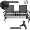Giantex Patio Bench Glider Chair with Metal Frame, Center Tempered Glass Table, Outside Double Rocking Swing Loveseat for Porch, Garden, Poolside, Balcony, Lawn Rocker Outdoor Glider Bench(Gray)(Black)
