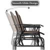 Giantex Patio Bench Glider Chair with Metal Frame, Center Tempered Glass Table, Outside Double Rocking Swing Loveseat for Porch, Garden, Poolside, Balcony, Lawn Rocker Outdoor Glider Bench(Gray)(Brown)