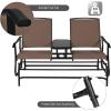 Giantex Patio Bench Glider Chair with Metal Frame, Center Tempered Glass Table, Outside Double Rocking Swing Loveseat for Porch, Garden, Poolside, Balcony, Lawn Rocker Outdoor Glider Bench(Gray)(Brown)