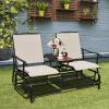 Giantex Patio Bench Glider Chair with Metal Frame, Center Tempered Glass Table, Outside Double Rocking Swing Loveseat for Porch, Garden, Poolside, Balcony, Lawn Rocker Outdoor Glider Bench(Gray)(Beige)