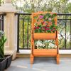 Giantex Raised Garden Bed with 2 Barrel Planters & Trellis, 2-Tier Freestanding Wooden Raised Bed for Vine Vegetable Flower Fruit, Indoor Outdoor Plant Box for Garden Yard Balcony 18″ Lx14 Wx44.5 H(18″Lx18″Wx32″H)