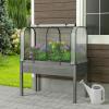Giantex Raised Garden Bed with Cover, Wood Elevated Planter Box with Legs & Mini Greenhouse, Waterproof Sun-Protective PE Green House Cover, Outdoor Use for Fruit Vegetable Flower Herb (White+Gray)(White+gray)