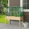 Giantex Raised Garden Bed with Cover, Wood Elevated Planter Box with Legs & Mini Greenhouse, Waterproof Sun-Protective PE Green House Cover, Outdoor Use for Fruit Vegetable Flower Herb (White+Gray)(Green+natural)
