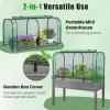 Giantex Raised Garden Bed with Cover, Wood Elevated Planter Box with Legs & Mini Greenhouse, Waterproof Sun-Protective PE Green House Cover, Outdoor Use for Fruit Vegetable Flower Herb (White+Gray)(Green+gray)