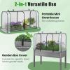Giantex Raised Garden Bed with Cover, Wood Elevated Planter Box with Legs & Mini Greenhouse, Waterproof Sun-Protective PE Green House Cover, Outdoor Use for Fruit Vegetable Flower Herb (White+Gray)(White+gray)