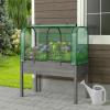 Giantex Raised Garden Bed with Cover, Wood Elevated Planter Box with Legs & Mini Greenhouse, Waterproof Sun-Protective PE Green House Cover, Outdoor Use for Fruit Vegetable Flower Herb (White+Gray)(Green+gray)