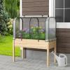 Giantex Raised Garden Bed with Cover, Wood Elevated Planter Box with Legs & Mini Greenhouse, Waterproof Sun-Protective PE Green House Cover, Outdoor Use for Fruit Vegetable Flower Herb (White+Gray)(White+natural)