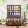 Giantex Raised Garden Bed with Legs and Trellis, 2-Tier Standing Planter Box with Drain Holes, Outdoor Elevated Garden Trellis for Vine Climbing, Flower Vegetable Fruit Herb Growing, Rustic Brown(2)